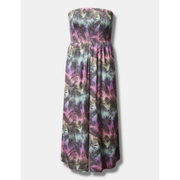 🆕🌴 Crop Gauze Smocked Strapless Ombre Beach Jumpsuit 3 3X 22 24 NWT Torrid New - Picture 4 of 5